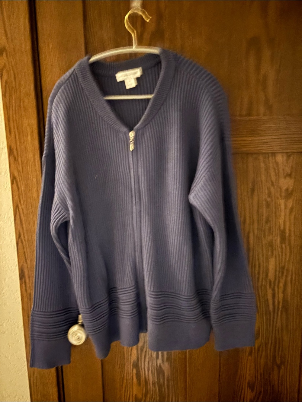 Christopher & Banks Ribbed Zip-Front Sweater Jacket - Blue XL